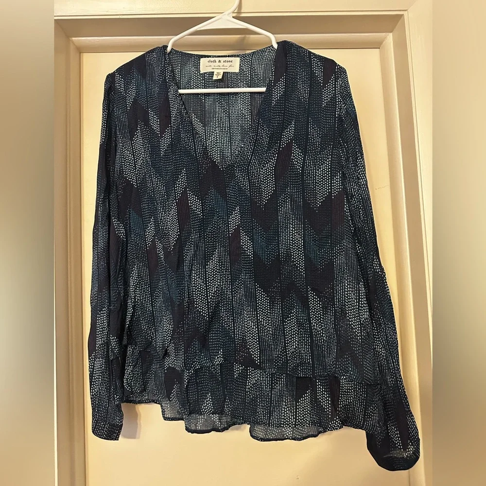 Anthropologie Blue and Black Patterned Top - Picture 1 of 4
